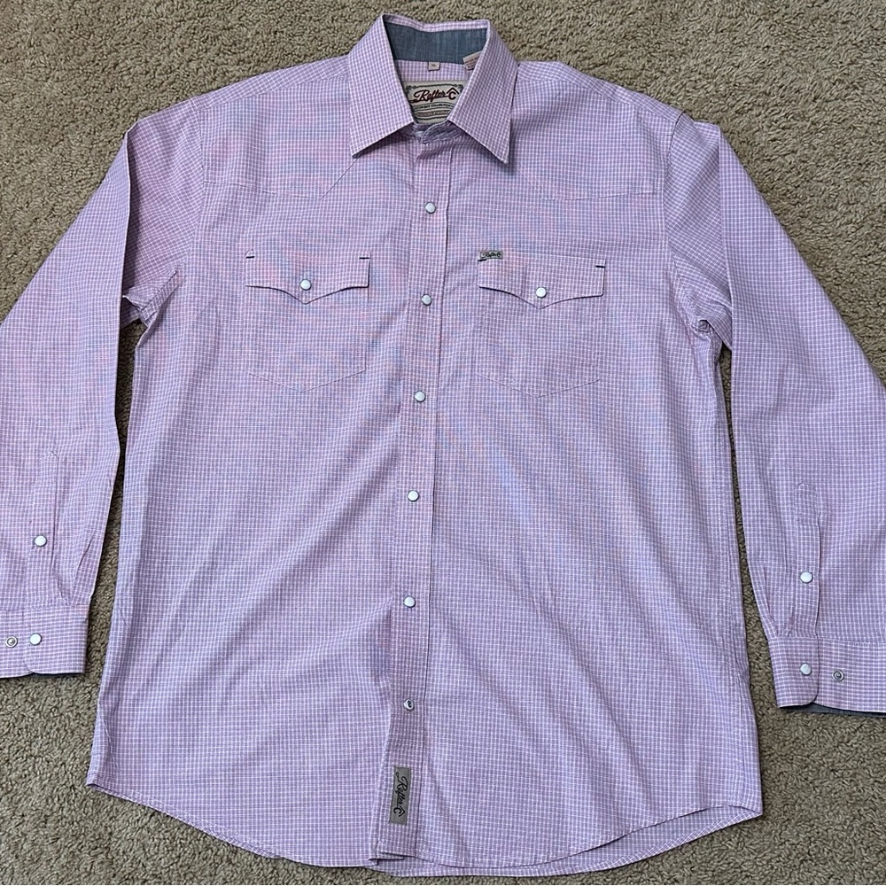 Rafter C Cowboy Collection Shirt Pink Plaid Pearl Snap Long Sleeve Mens XL
